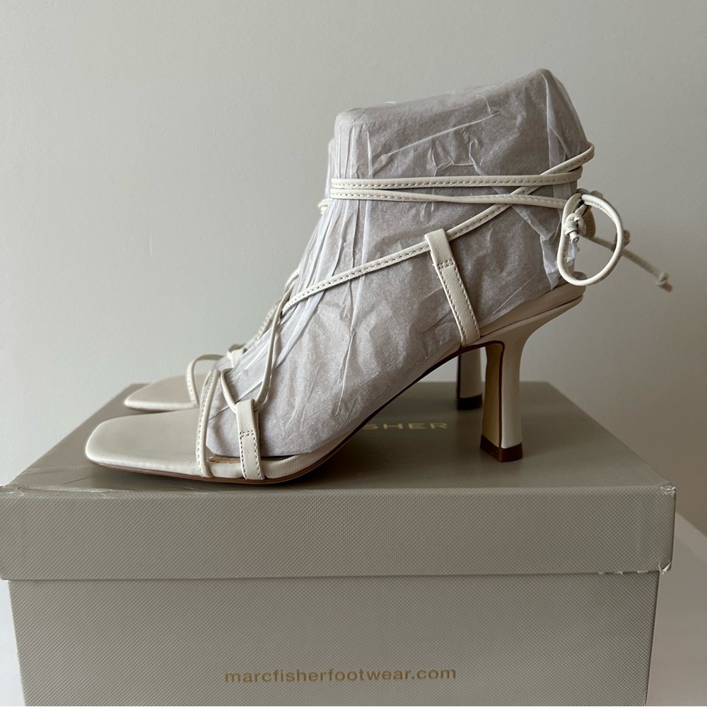 Marc Fisher Women's White Lace-Up Heeled Sandals